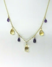 14k Yellow Gold Filled Citrine Briolette and Amethyst Chain Necklace 16"-18"