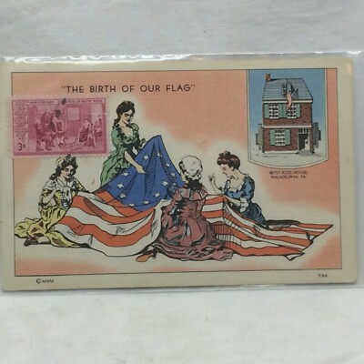 Vintage Postcard Patriotic Betsy Ross w/ Flag Scene 