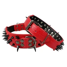 Spiked Studded Stylish Leather Dog Collar - 2 Inch in Width Fit for Medium Dogs