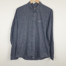 Pretty Green Shirt Mens Medium Grey Long Sleeve Button Down Cotton Mod Paisley