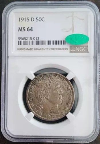 1915 D 50 Cent Barber Half Dollar MS64 NGC CAC