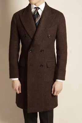 Herrenmantel Brauner Langer Wintermantel Blazer Anzug Business Freizeit Custom - Bild 1 von 4