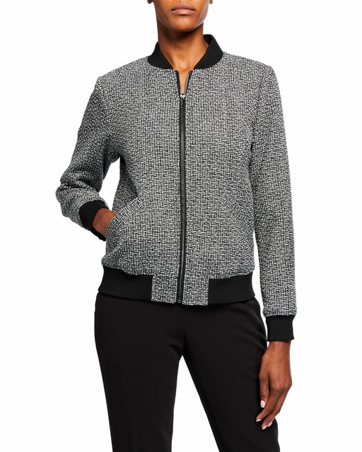 NWT Karl Lagerfeld Paris Womens Tweed Bomber Jacket Size 12 Black/White
