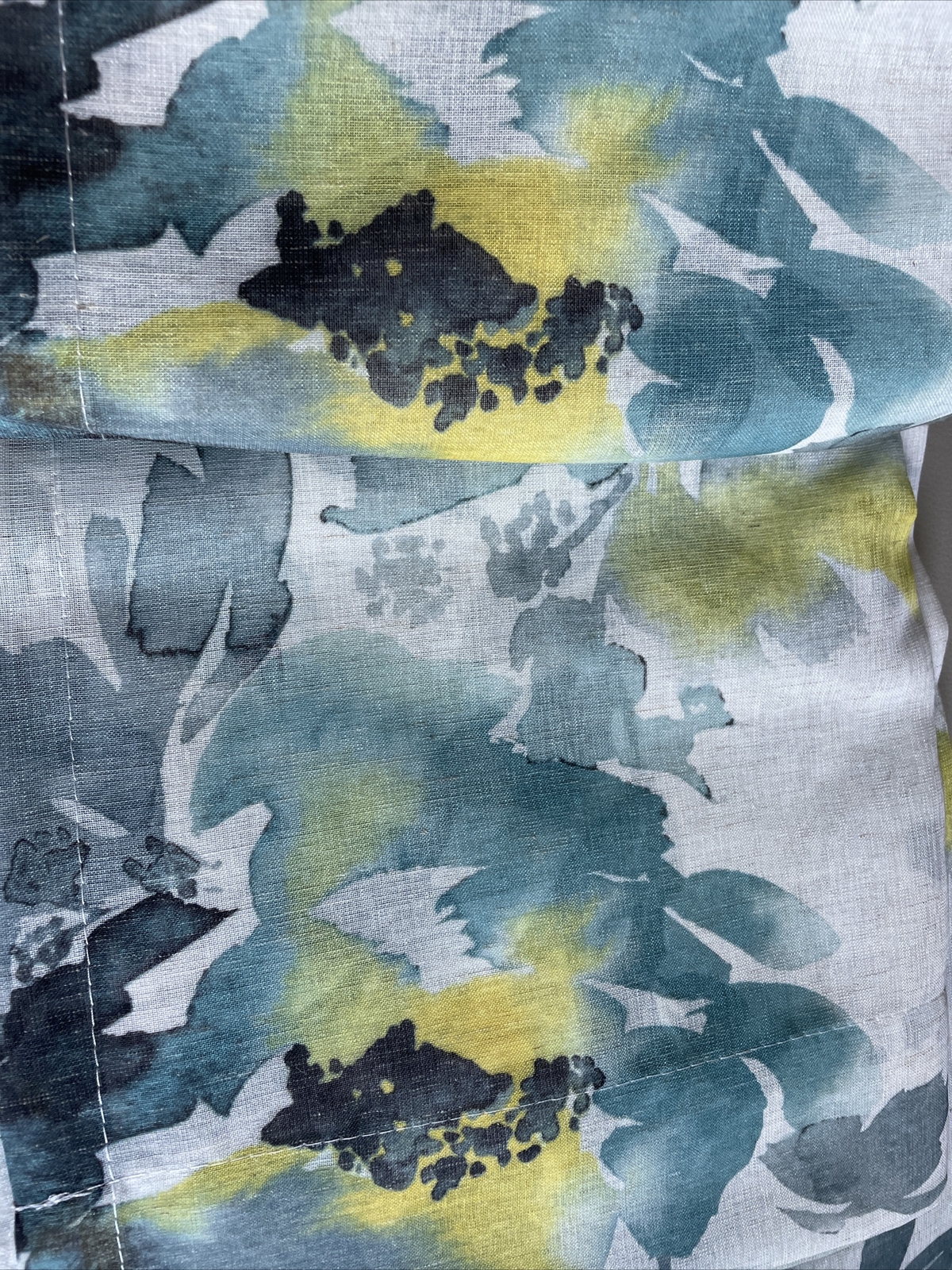 DKNY AQUARELLE 2X WINDOW CURTAINS TEAL YELLOW FLORAL SHEER LINEN PANELS