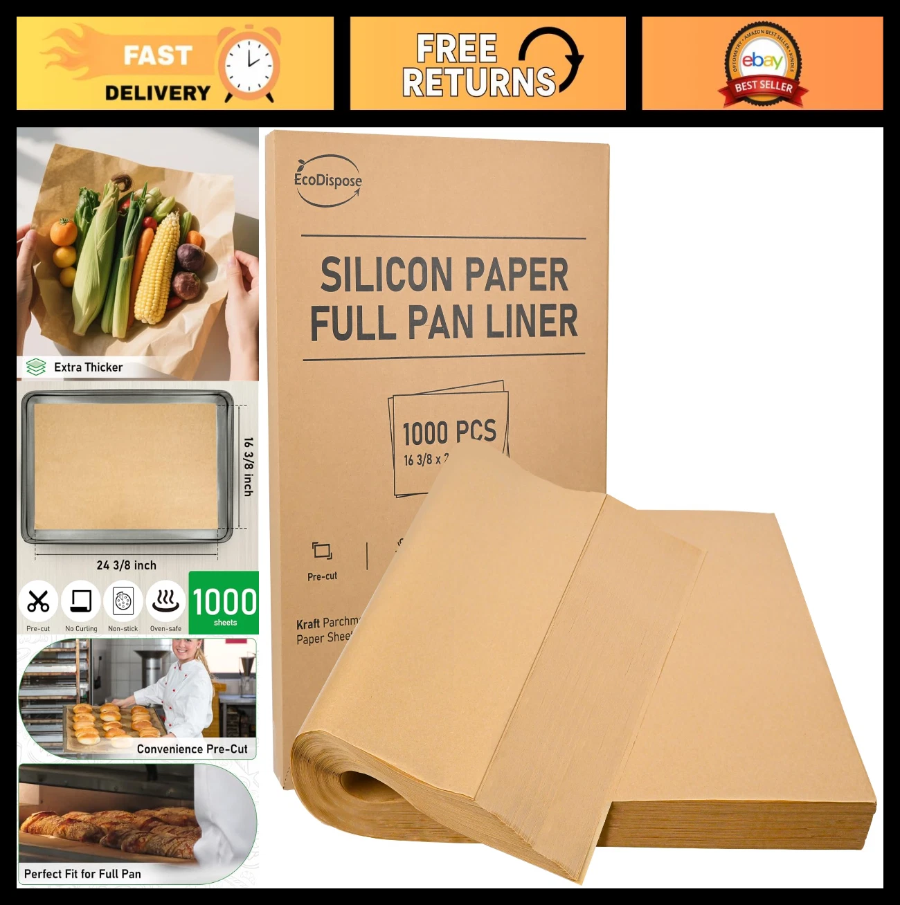 Non-Stick Precut Parchment Paper Baking Sheets - Full Pan Liner (1000 PCS)