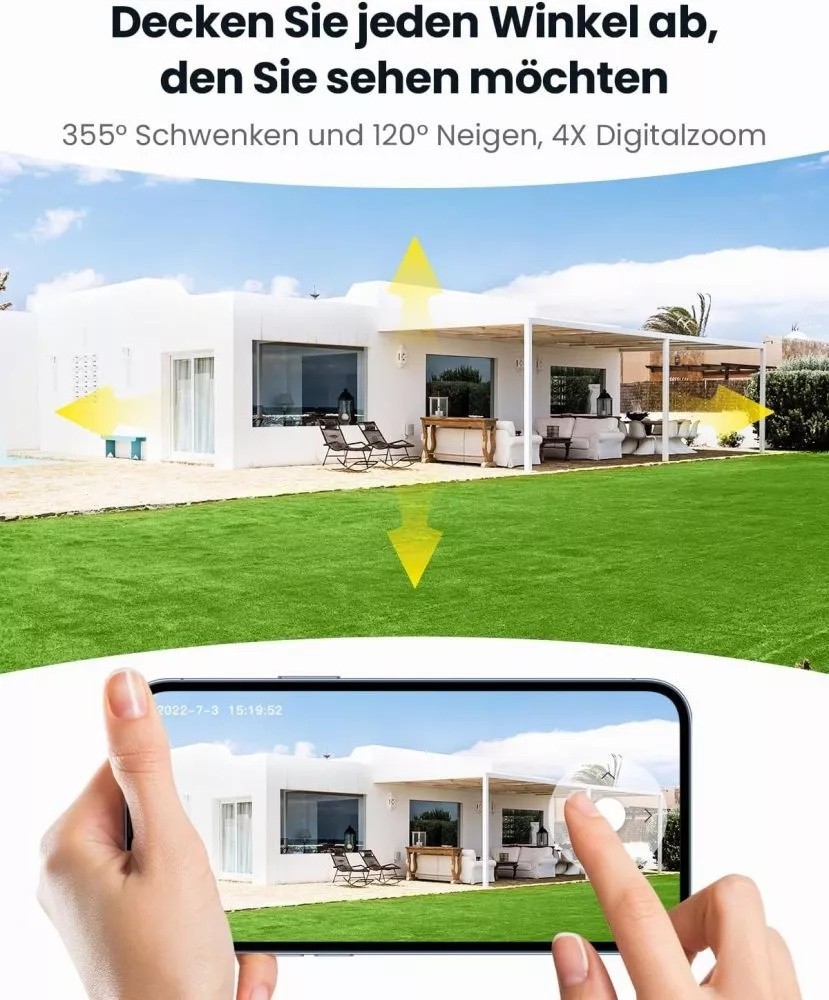 ieGeek Kabellose Überwachungskamera Aussen Akku Outdoor Solar 2K FabNachtsicht