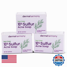 Dermaharmony 10 Sulfur Tea Tree Oil Acne Bar Soap 4 Oz 3 Bars
