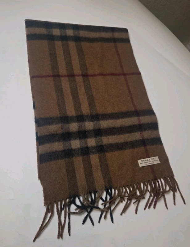 Burberry Scarf Unisex Brown Plaid Nova Check Pure Cashmere Fringe
