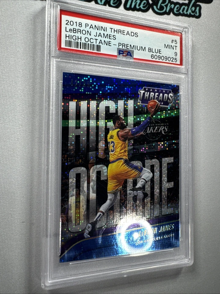 2018-19 PANINI THREADS LEBRON JAMES #5 HIGH OCTANE BLUE DAZZLE PSA 9 #/85 - Image 2 of 4