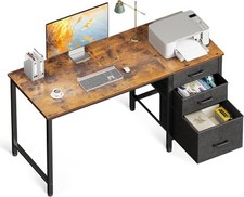 Computer Desk with Drawers, 120×48Cm Office Desk with Storage, Reversible Small