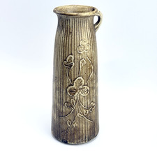Vintage Keramik Vase Krug Relief Blumen | Studiokeramik Retro | Braun Beige