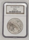 1921 P MS 62 NGC Morgan Silver Dollar $1 Toning