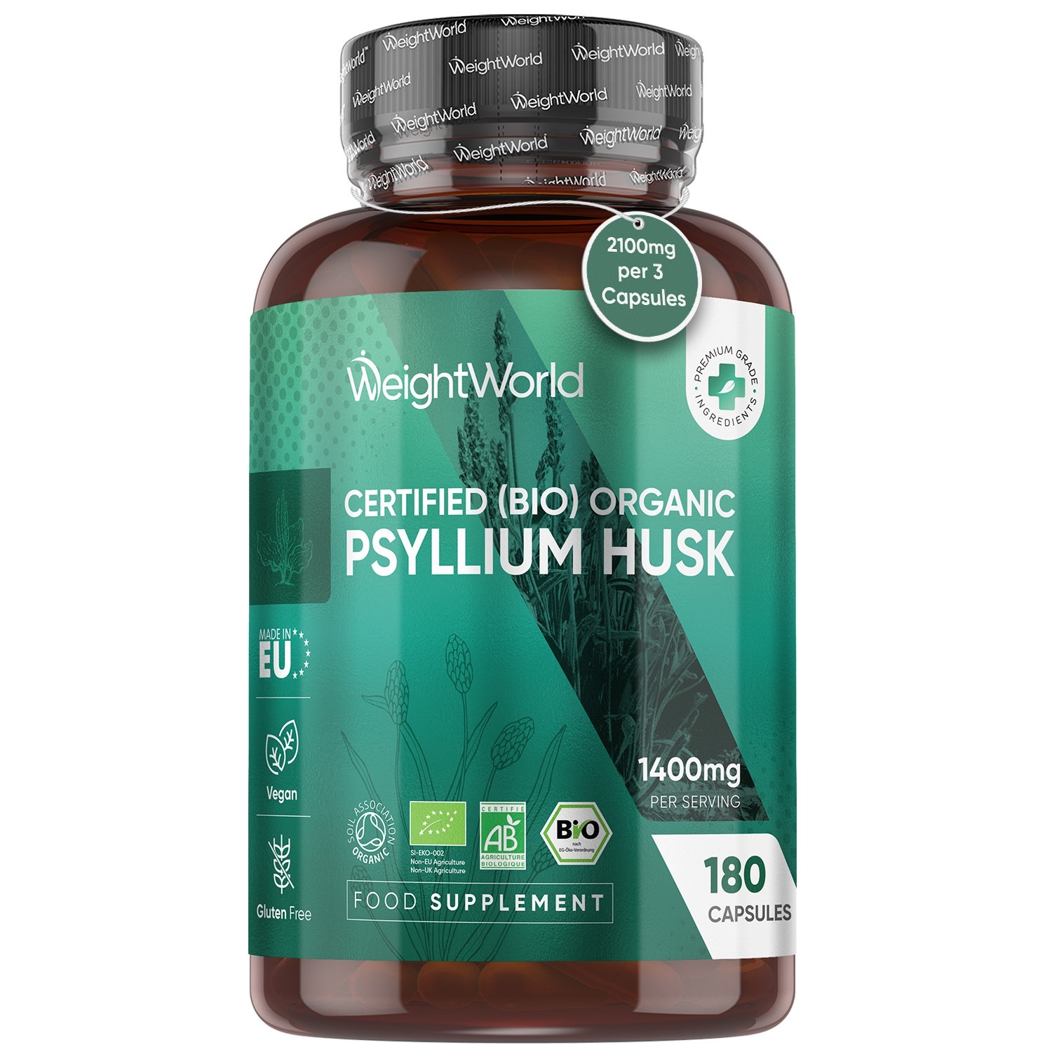 Psyllium Husk 180 organic capsules - Colon cleanse, Detox - Digestion Gut health