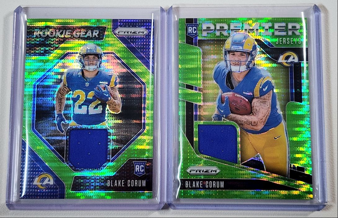 [2] BLAKE CORUM 2024 PRIZM PREMIER JERSEYS ROOKIE PATCH NEON GREEN RC Q4561