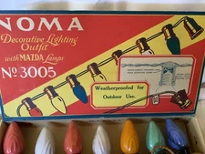Vtg 1929 NOMA Outdoor Christmas Light String C9 Flame Swirl Bulb #3005 Working