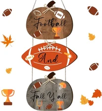 Barydat 3 Pcs Thanksgiving Football and Fall Y'all Wooden Sign Fall Football Sig