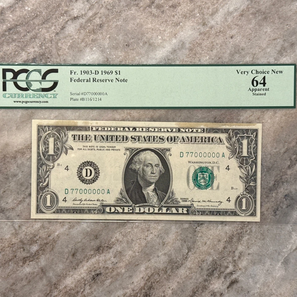 Wow! Fancy Millions Serial Number 77000000 1969 $1 FRN PCGS 64 (App) Fr. 1903D - Image 2 of 4