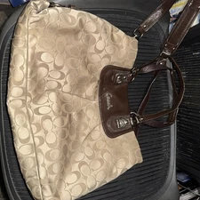 COACH Signature Brown Sateen Lined Shoulder Bag F15510