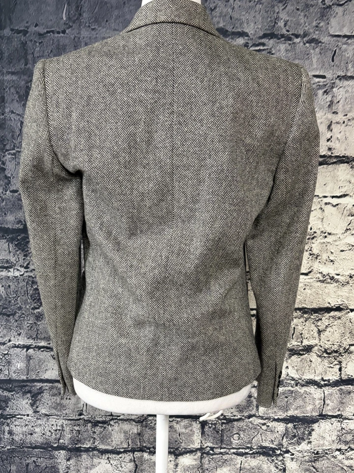 Blazer Saville Mujer 6 Gris Espiga Mezcla Lana Dos Botones Chaqueta Hecha en EE. UU. Foto 3 de 4