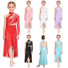 Kids Girls Leotard Figure Ice Skating Dresses Training Dancewear Mesh Practice