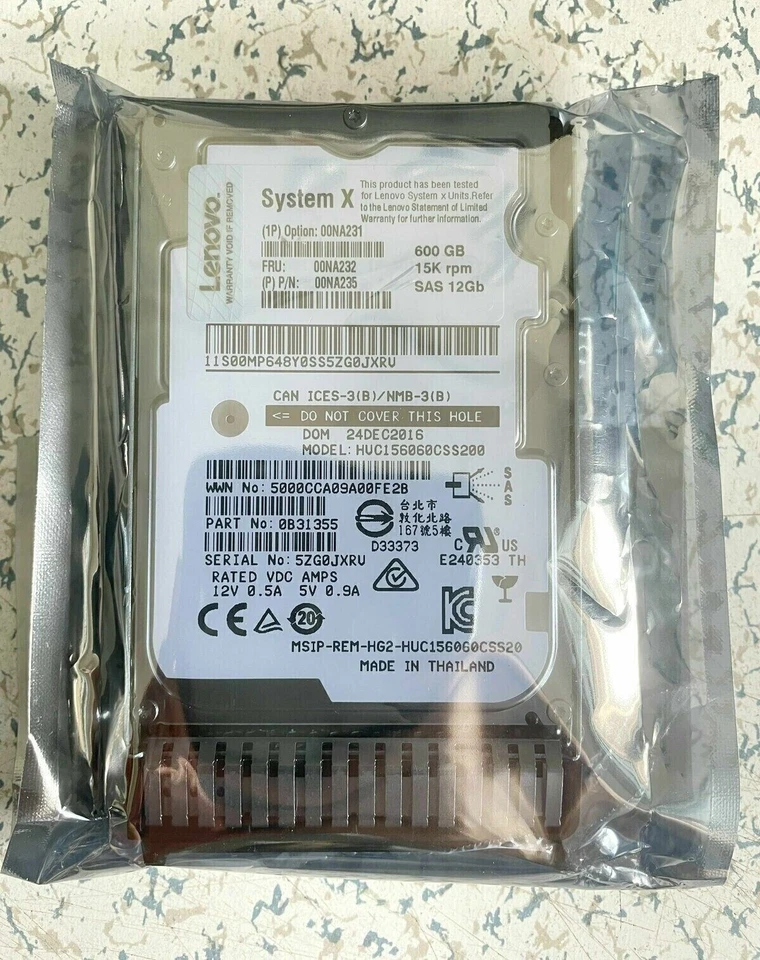 LENOVO 00NA232 00NA235 00NA231 600GB 15K RPM 12G 2.5" SFF SAS X3650 M5 HDD NEW - Image 4 of 4