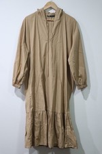 Zara Women's Midi Dress Size L Tan Hooded Long Sleeve Lightweight Good Cond.