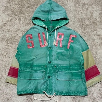 KAPITAL Kountry SURF Sashiko Patchwork Hooded Jacket Green Men's Size 3 L Read
