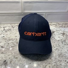 Carhartt Hat Ball Cap Blue Snapback Spell Out Logo Trucker Mesh Back Work Casual