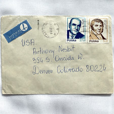 1983 ? Poland Airmail Registered Cover Lotnicza Par Avion Writer Composer USA