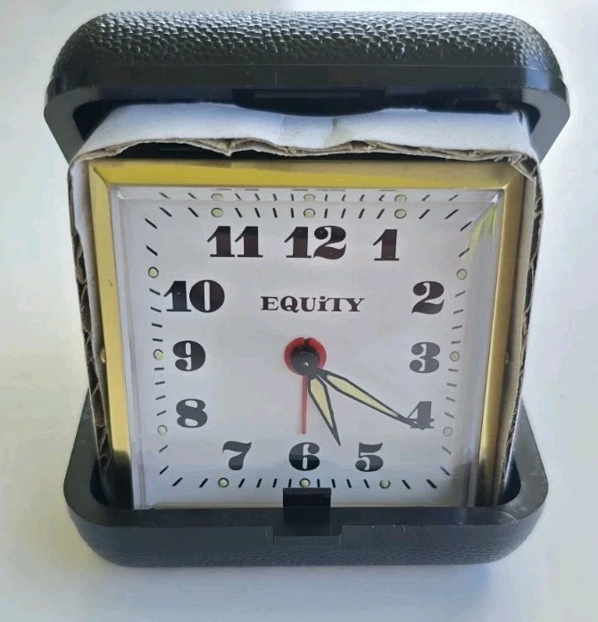 NOS Vintage 1970s EQUITY Travel Alarm Clock Black Case BRAND NEW Original Box! - Image 4 of 4