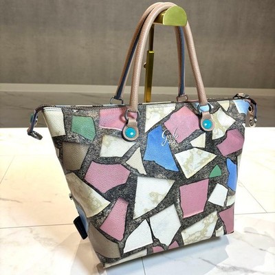 Gabs Multicolor Handbag PVC Fabric Light Pink Turquoise A4 Usable Japan