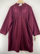 MISS ELAINE Robe M Terrycloth Short Housecoat Kaftan Snap Front Maroon NEW