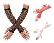 Net Fingerless Gloves 3 Pairs of Elbow Length Fishnet Gloves Elastic Mesh