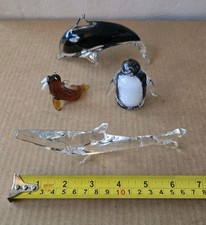 Lot Of 4 Glass Figures Shark Whale Penguin Walrus
