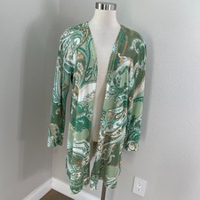 Chicos 2 Womens Large Green Paisley Open Front Cardigan Lightweight Jacket