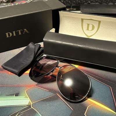 DITA Sunglasses Century 23000B Teardrop Matte Black- BLACK Leather With Case