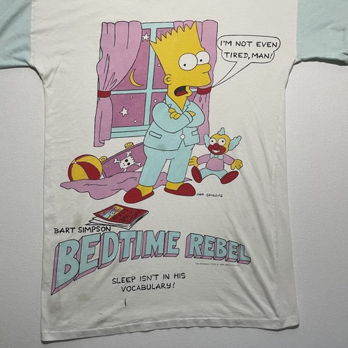 Vintage 90s Bart Simpson Sleep Shirt One Size Single Stitch Ringer 1990 Rare - Picture 3 of 14