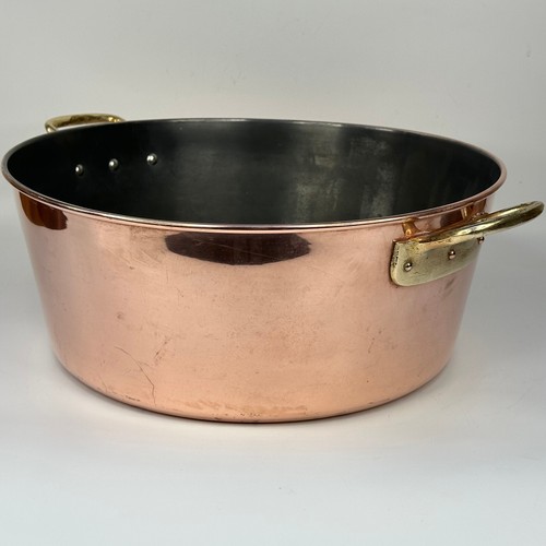 Vintage French Country Kitchen Large Unusual Lined Copper Preserve or Jam Pan