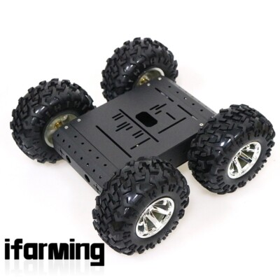 4WD Smart Robot Car Chassis Kit for Arduino Aluminum Black Wheels+Motors C3