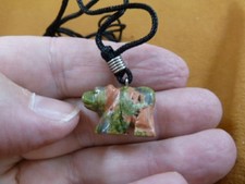 (an-bear-23) BEAR Green Orange Unakite simple carving PENDANT necklace gemstone