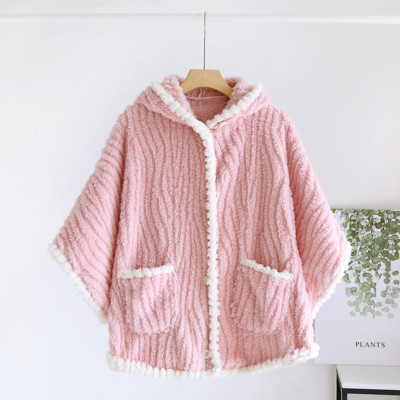 Sherpa Damen Flanell Koralle Fleece Mantel Nachtwäsche Top Umhang mit Kapuze