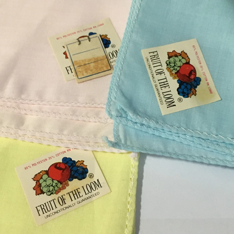 PAÑUELO VINTAGE AZUL AMARILLO ROSA FRUTA DEL TELAR 10" ETIQUETADO Foto 2 de 2