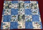 Handmade Reversible Blue Patchwork SNOWMAN & POINSETTIA Quilt Blanket, 42" x 68"