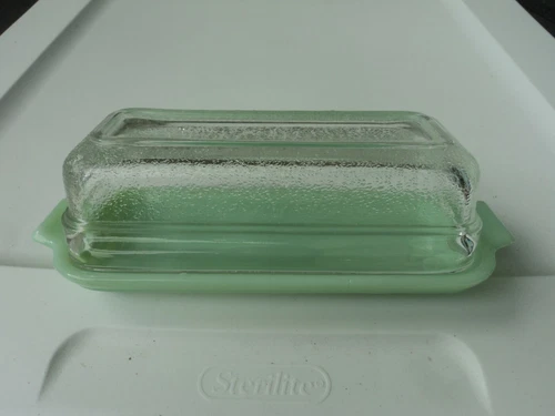 FIRE KING VINTAGE JADE-ITE BUTTER DISH TEXTURED FINISH TOP - NO CHIPS