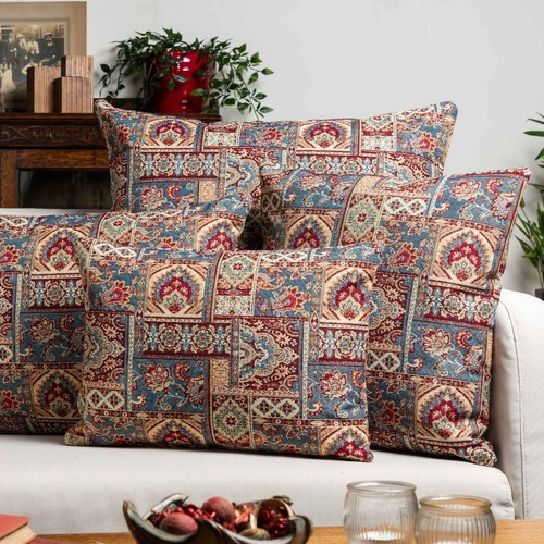 Palace Patchwork Tapestry Cushion. Vintage Persian Carpet Design. 17x17" - Picture 2 of 4