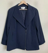 Elana By Tanner Womens Moto Jacket Navy Blue Zip Pockets Stretch Lined Size 16 