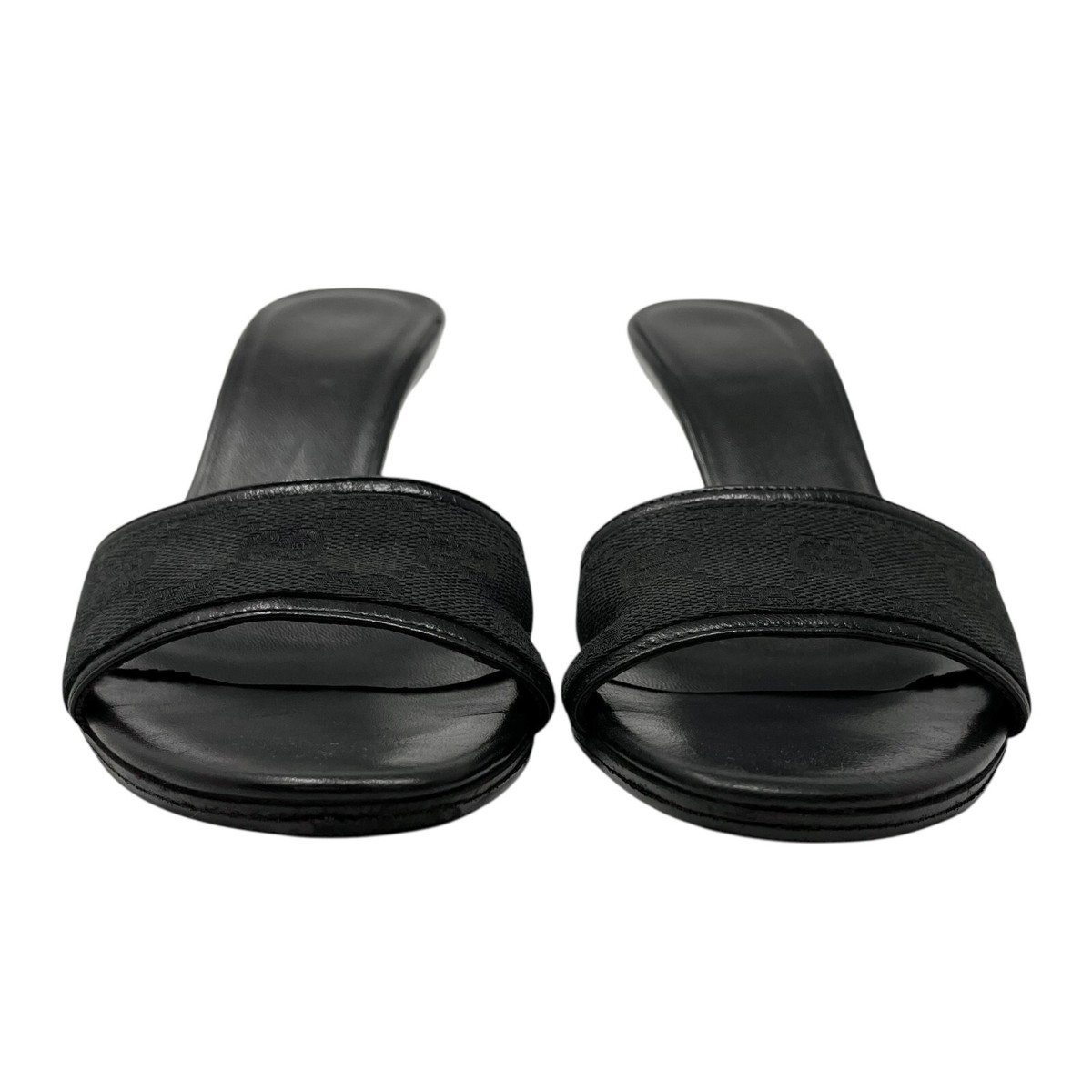 GUCCI Vintage GG Monogram Logo Sandals Heels #36-36.5 Black