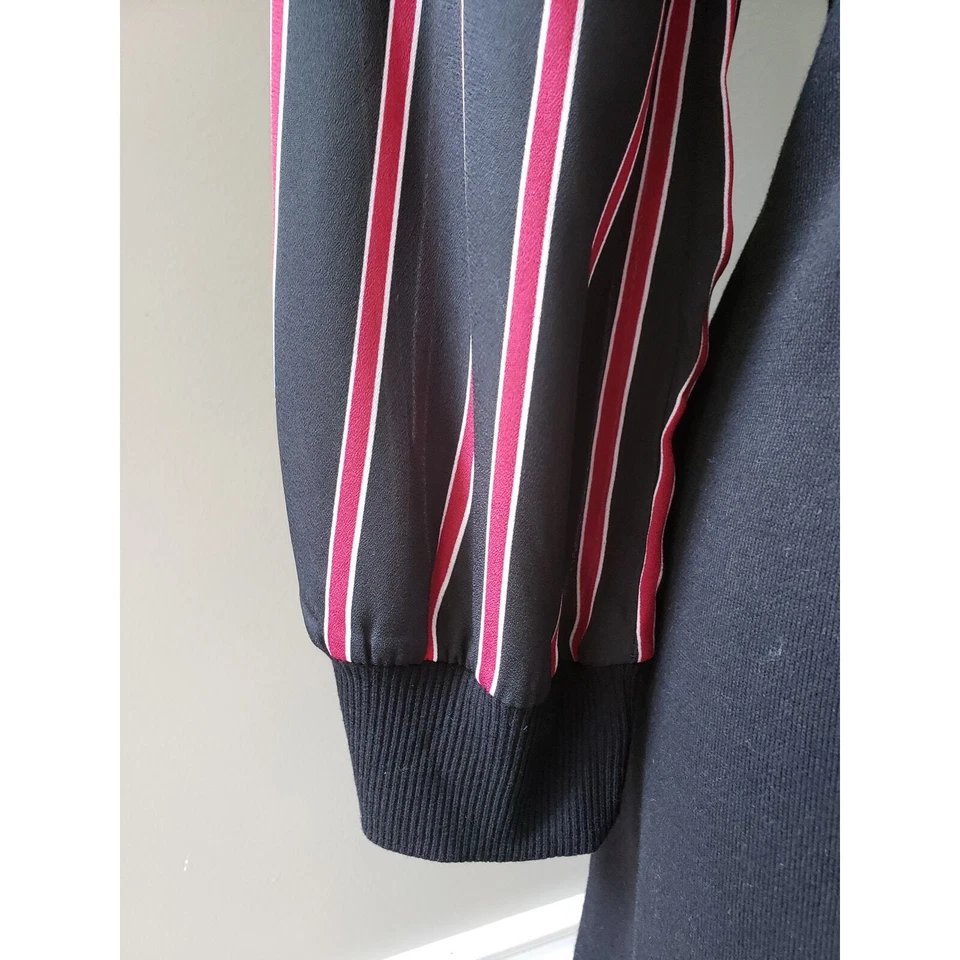 Vestido recto Luxology hasta la rodilla para mujer pequeño negro a rayas algodón cuello redondo Foto 3 de 4