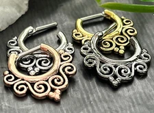 1pc Tribal Swirls Design Septum Clicker 316L Surgical Steel 14g or 16g Nose Ring