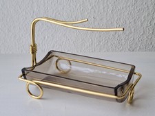 50er 60er Anbietschale Knabberschale Rauchglas mit messingfarbenem Halter
